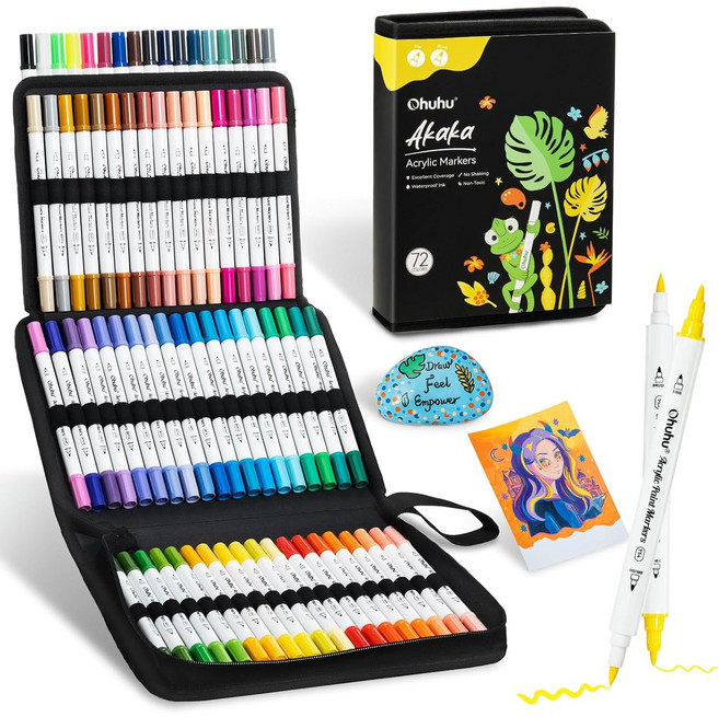 오후후 아카카 아크릴 페인트 트윈마카펜 C세트(파인+브러시) APM-02, 1세트, 72색