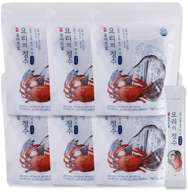 올바른가 요리의정수 스틱 분말육수 꽃게 해물맛 20개입X6팩, 70g, 6개