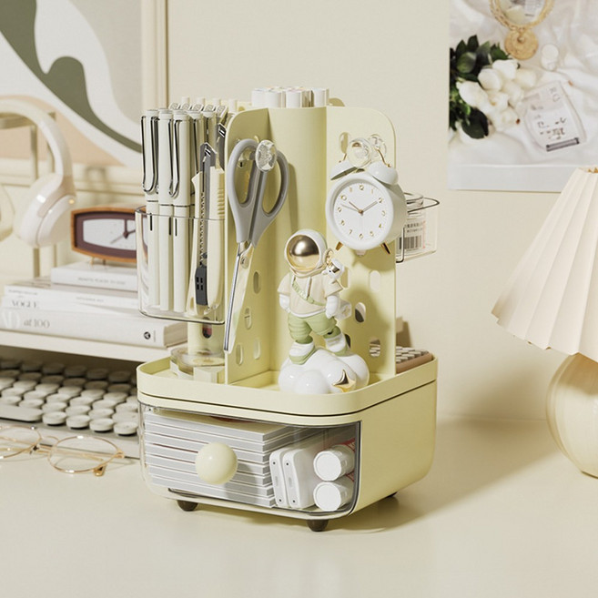 리빙공감 회전형 타공판 걸이형 데스크오거나이저 책상정리함, 버터옐로우, 1개