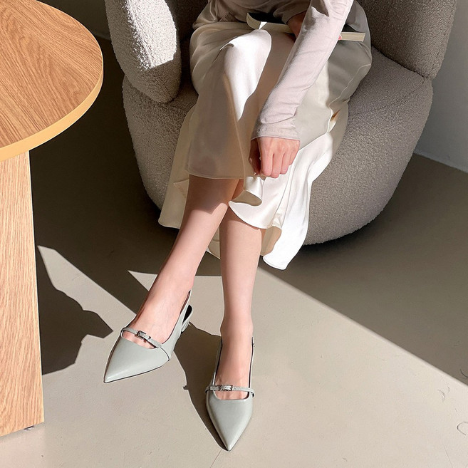 플라틴베이지 메리제인 슬링백 힐 스틸레토 펌프스 여성 구두 미들굽 (하객룩/출근룩)