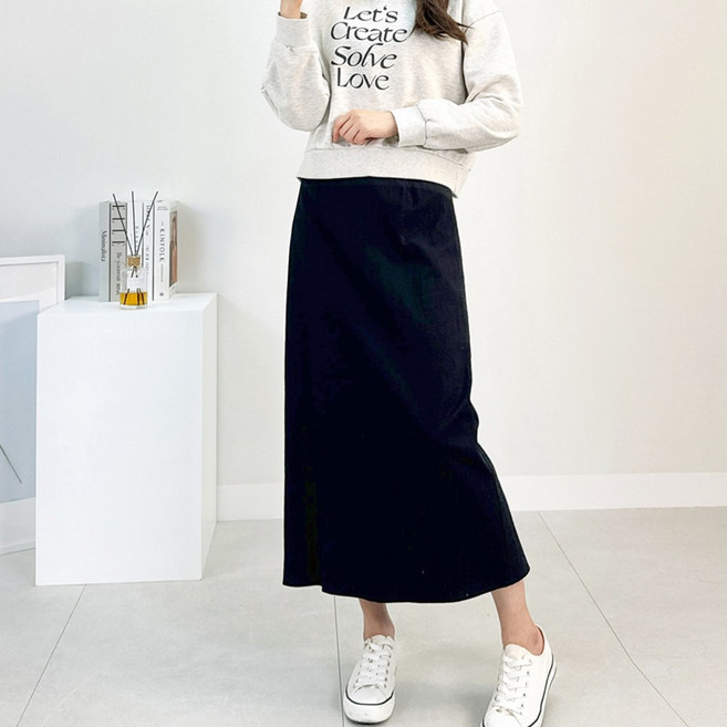 여성 h라인 스커트 미디/롱 2기장 빅사이즈 이지핏 밴딩스커트 봄 여름 가을