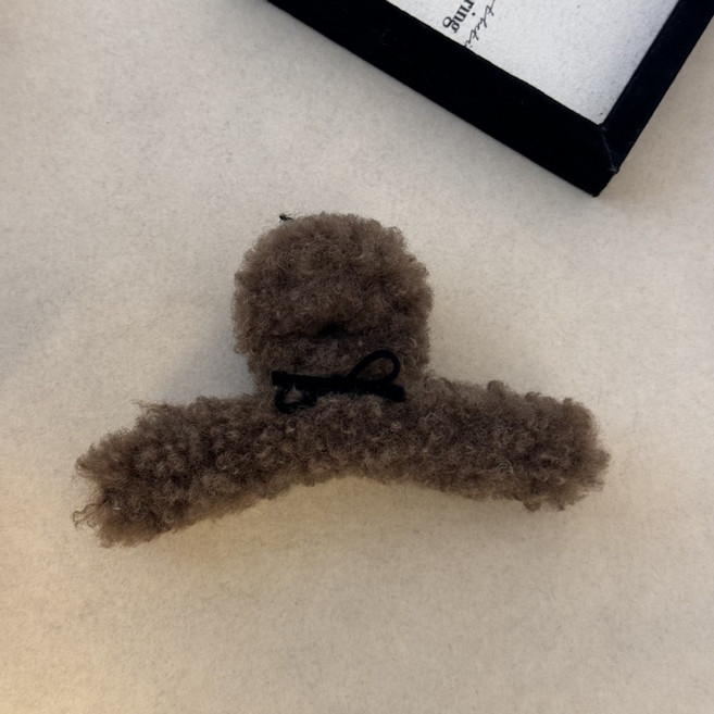 甜美卷毛絨交叉抓夾 韓系蝴蝶結毛茸茸髮夾