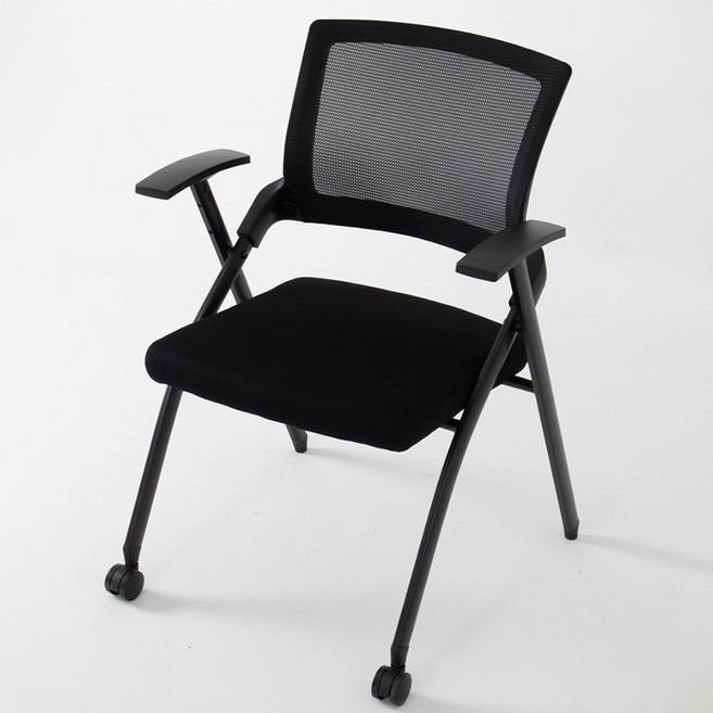 포커스 매쉬체어 반고정 학생 바퀴없는 허리 편한 공부 책상 사무실 회의실 접이식 의자, 블랙