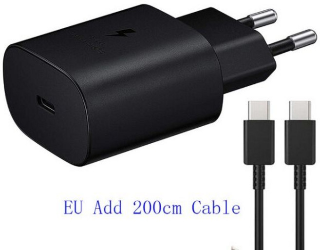 오리지널 삼성 S22 S21 S20 5G 25w 충전기 초고속 충전 Usb 타입 C Pd PPS 갤럭시 노트 20 울트라 10 용 빠른 EU, 03plug 200cm cable, 1개