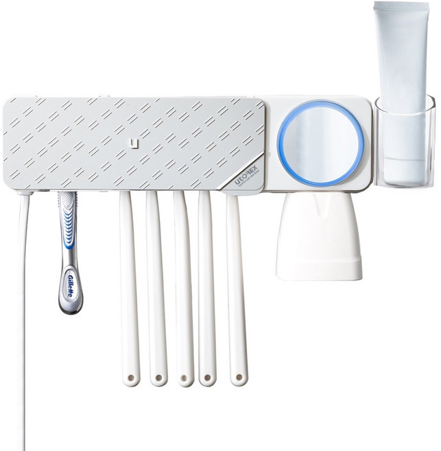 유토렉스 듀얼케어 UV LED 히팅 건조 소독기 면도기 칫솔살균기 UTC-62UVG, 화이트 + 그레이