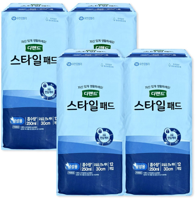 디펜드 스타일패드 요실금 잔뇨케어 남성용, 12매입, 4개