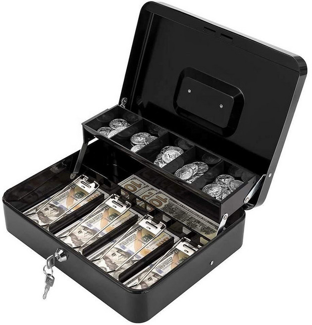 GAPINO 소형 가정용 미니 카운터 열쇠형 금고 금전출납기, 블랙