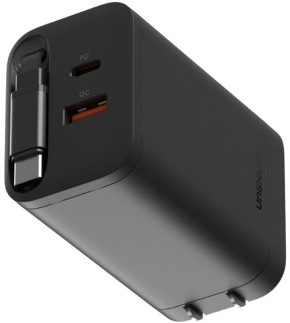 Unipapa 67W PD/QC 快充頭 內建伸縮線, 黑色, 1個