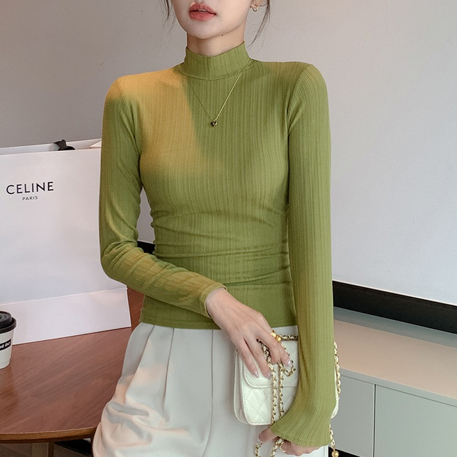 【OniWear】高彈力半高領內搭上衣 女款