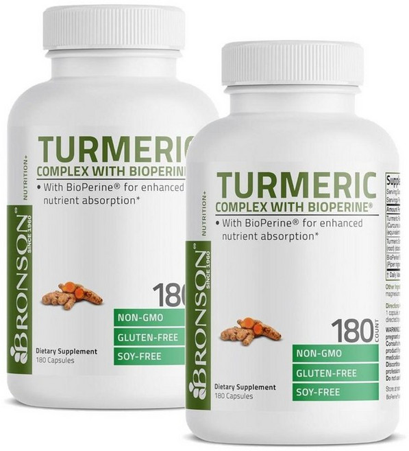 브론슨 터메릭 강황 커큐민 바이오페린 캡슐 Bronson Turmeric, 2개, 180정