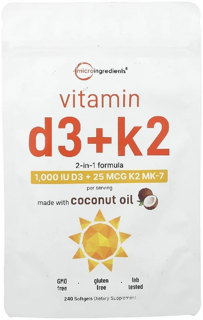 Micro Ingredients 비타민D3 + K2 소프트젤 240정, A. 1000 IU, 1개 - 쿠팡