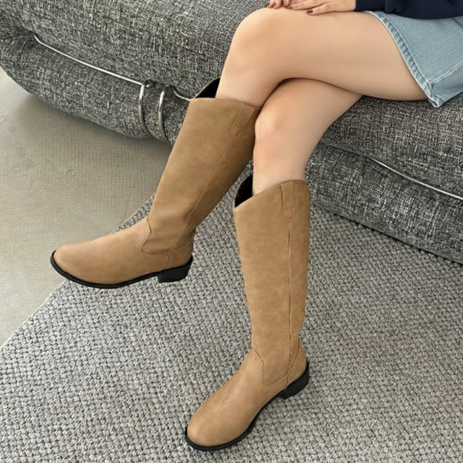 라블 통 큰 웨스턴 스타일 PU버전 롱부츠