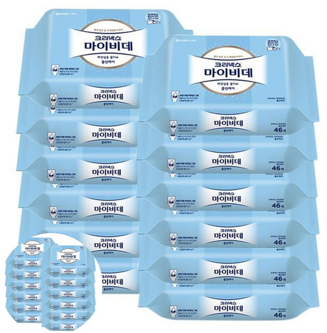 깔끔 크리넥스 마이비데 물티슈 리필 46매x12팩/클린게어, 46