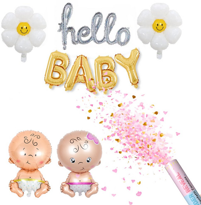 올리브파티 젠더리빌 컨페티 폭죽 성별 확인 베이비샤워 풍선 파티용품, 1개, 풀세트_핑크