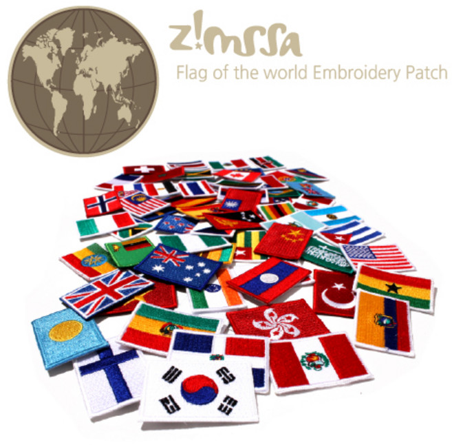 짐싸 소형 세계국기 와펜 태극기 자수패치 / 4.4cm x 3.2cm