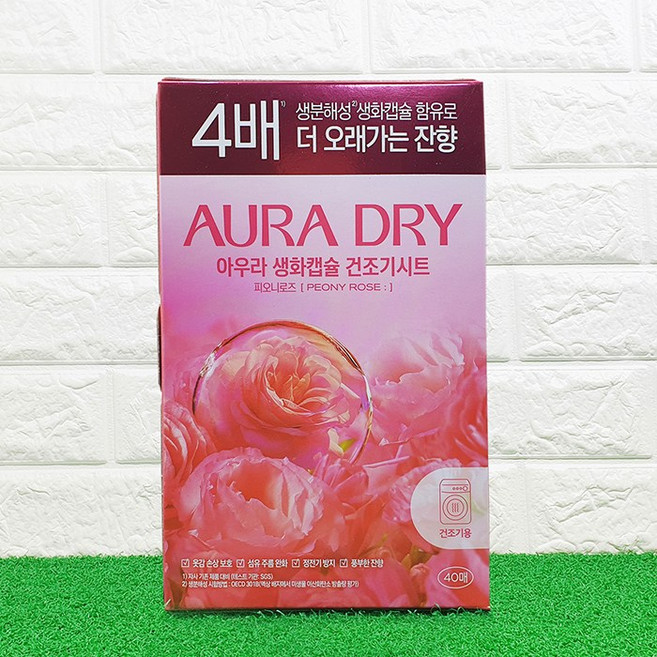샤프란 아우라 생화캡슐 드라이시트 피오니로즈 40매 건조기 시트 잔향 지속력, 1개