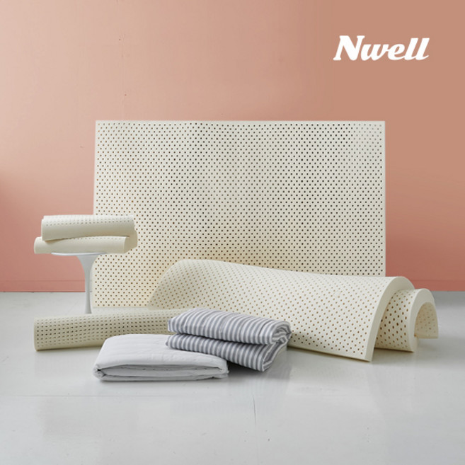 [오늘출발] 느웰 천연라텍스 미디움하드 풀세트 토퍼 매트리스 + 베개 + 바디필로우 세트 (슈퍼싱글/퀸/킹), 15cm, 차콜그레이