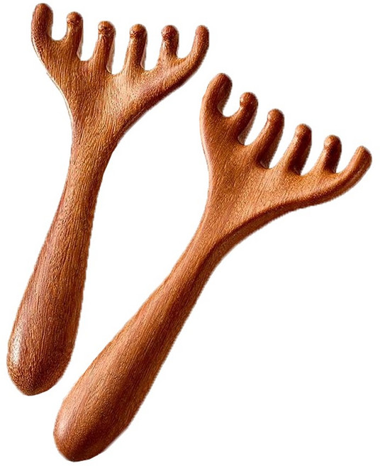 OEBZ 歐億姿 檀木按摩梳 頭部經絡按摩梳, 1個, 六爪按摩梳【1個裝】