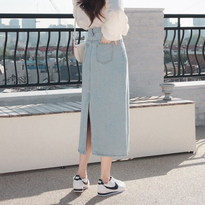 수비진 여성용 뒤 트임 롱 데님스커트 SP107