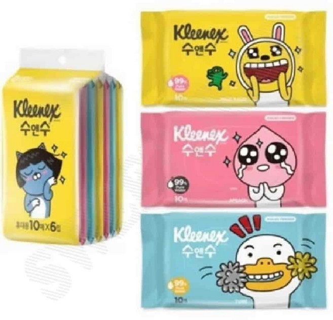 카카오프렌즈 물티슈 10매x6입 여행용물티슈 휴대물티슈
