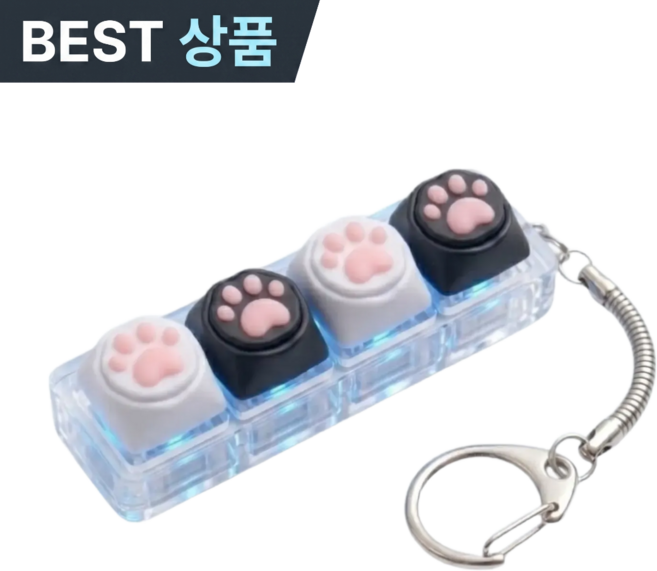 홈트루 고양이 키보드 키캡 키링 스트레스 해소, 1개, 4구 LED 화이트앤블랙