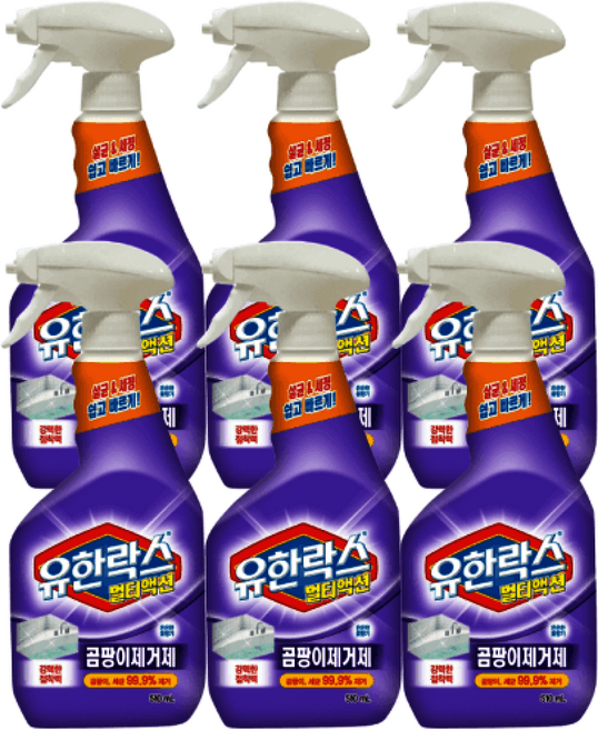유한락스 멀티액션 곰팡이제거제 화장실청소세제 락스, 6개, 500ml