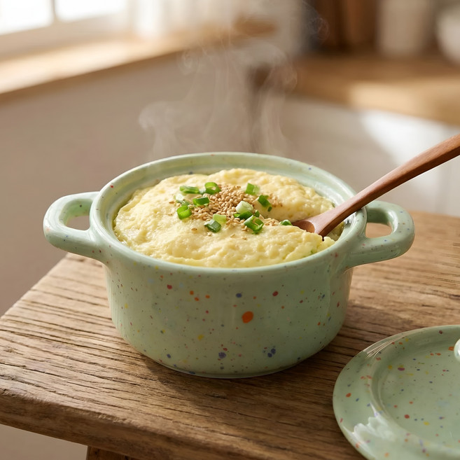 [파격사은품] 루체 양손 미니 계란찜기 도자기 냄비 전자레인지, 오션그린, 1개