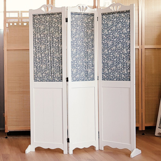 가구야히메 원목 패브릭 패널 파티션 3단 가림막 가리개, 화이트