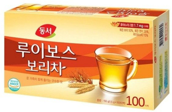 동서 루이보스 보리차 100T/보리차티백/일회용/볶은/보리차물/보리/1회용/구수한차/음료/티백/볶음/맛있는, 1
