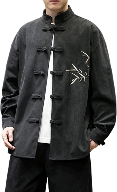 中國風刺繡盤扣夾克外套男士春秋季寬鬆改良漢服唐裝