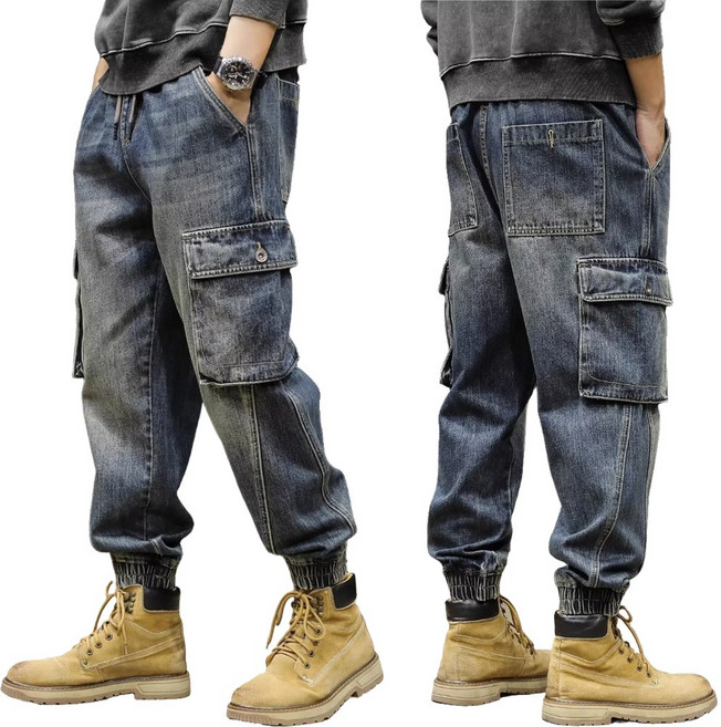 누누핏 남성 데님 카고 조거 청바지 작업복