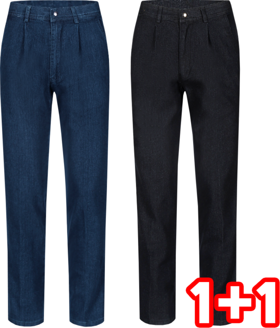 늑대와여우 [1+1] 원플러스원 남성 아저씨 아빠옷 봄가을 작업복바지 사방스판 밑위긴 면 청바지 빅사이즈바지 블랙바지