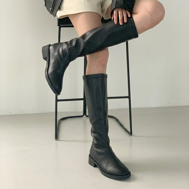 타니즈 루리 절개가죽 둥근코 미들힐 롱부츠 ( 4.5cm )