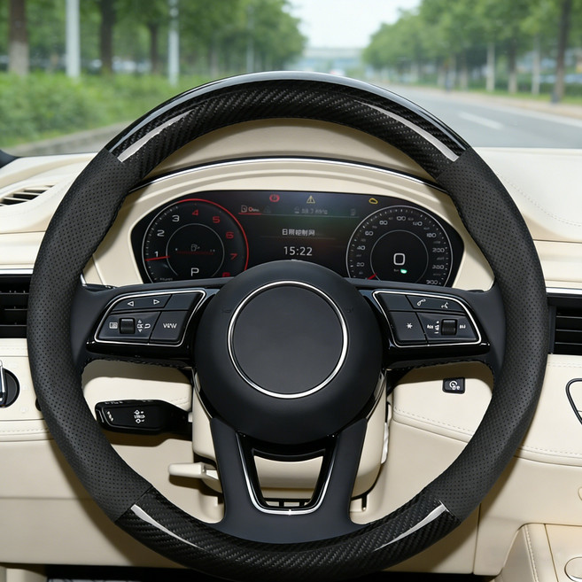 사시한사 범용형 카본 핸들커버 논슬립 핸들커버 자동차 핸들커버, 카본 파이버 블랙