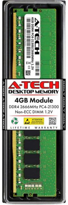 에이테크 16GB DDR4 2666 MHz UDIMM PC421300 PC42666V CL19 DIMM 비ECC 데스크탑 램 메모리 모듈, 4GB