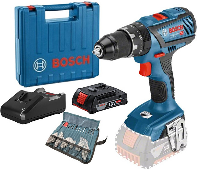 보쉬 충전 18V 임팩트 해머 전동드릴 + 2.0Ah배터리 + 악세사리 100p 세트 GSB18V-28, 1세트