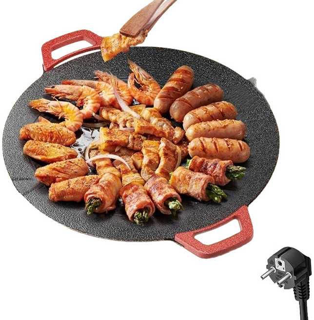 HUID 가정용 전기그릴 맥반석 연기안나는전기그릴 5단 온도조절 2~6인 사용가능, 36cm