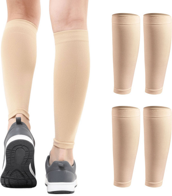 1+1 엘마운틴 컴프레션 스포츠 종아리 보호대 카프슬리브, 베이지+베이지, 1개