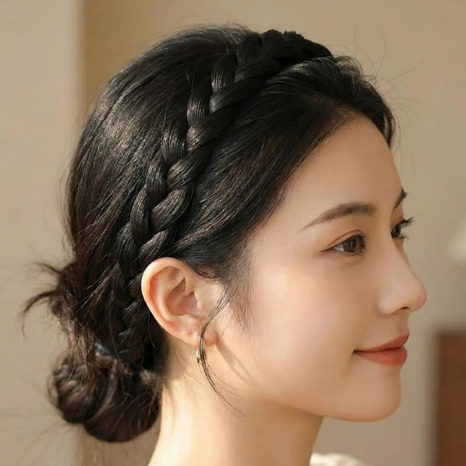 에이치지비 땋은머리 머리띠 가발형 벼머리 헤어밴드