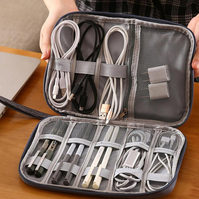 슬림 나인 포켓 케이블 선정리 디지털 파우치, 1개, 블랙