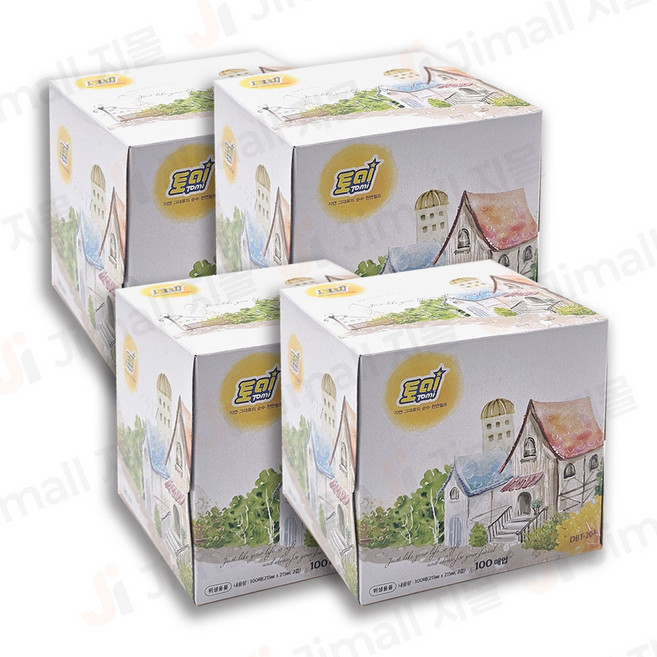 토미 정사각티슈 천연펄프 화장지 무형광 DBT-204, 100매, 4개