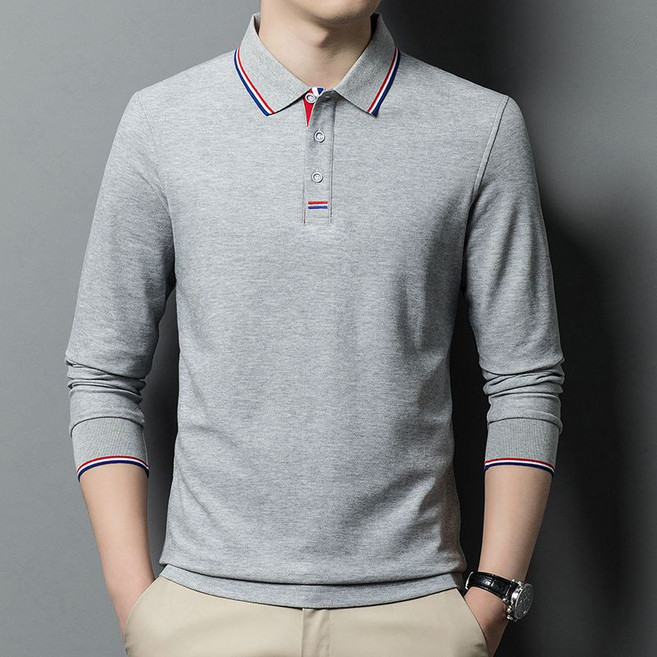 꽃소담 남성 봄가을 단추 카라 긴팔 티셔츠 솔리드 긴팔 카라티 작업복 일상복 근무복 상의 MQ998