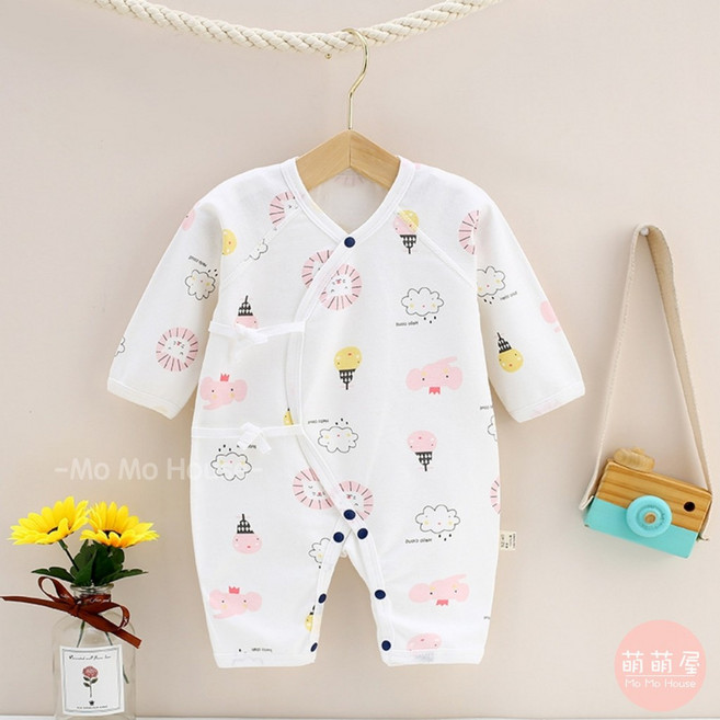 萌萌屋 高密度純棉新生兒嬰兒連身衣 寶寶蝴蝶衣 紗布衣 四季柔軟舒適 多色可選