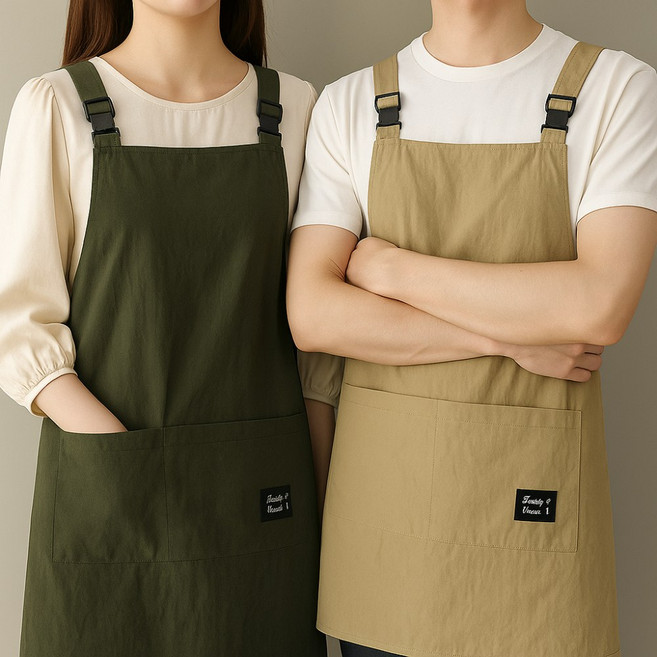 디와이컴퍼니 방수앞치마 카페바리스타앞치마 예쁜 주방 미용실 여름 원피스 어린이집 허리 린넨 캔버스 보육교사 앞치마, 1개, 블랙