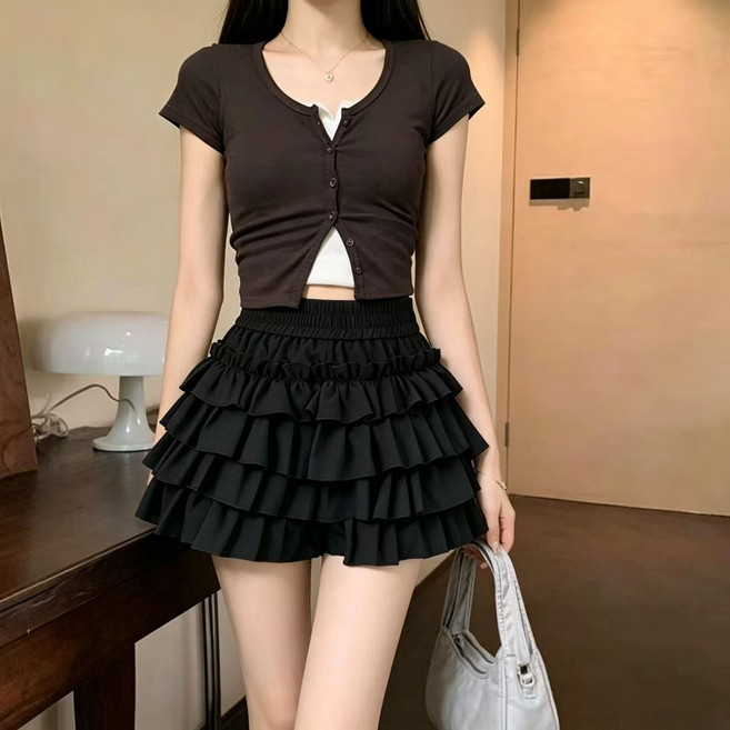 高腰顯瘦黑色蓬蓬蛋糕半身裙