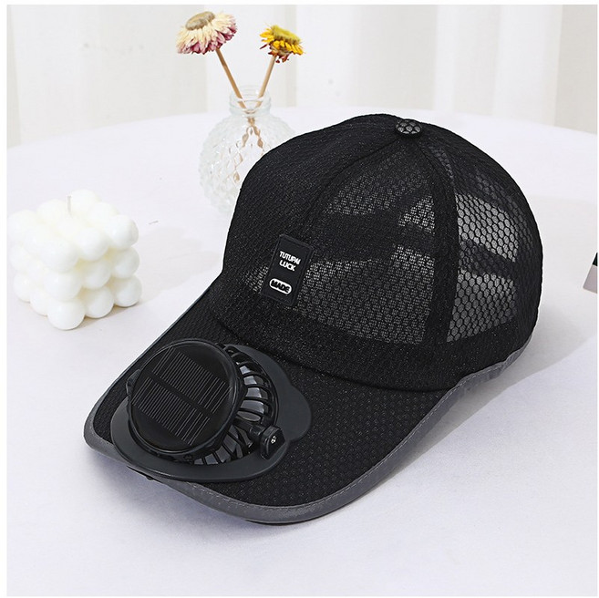 TWIO 여름 새로운 선풍기 모자 통기성 메쉬 캡 태양열 충전 모자 차양 자외선 차단 캡모자, 블랙, 태양열 + 충전 패키지 1은 8-16시간 동안 사용할, 블랙, 1개