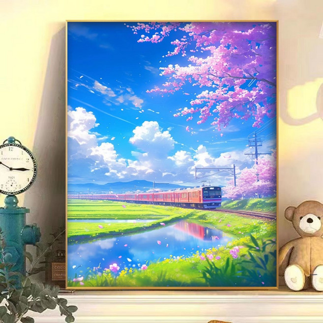조이제이 36종 40x50 쉬운그림그리기 DIY 유화그리기세트 명화그리기, 020 벚꽃기차, 1세트