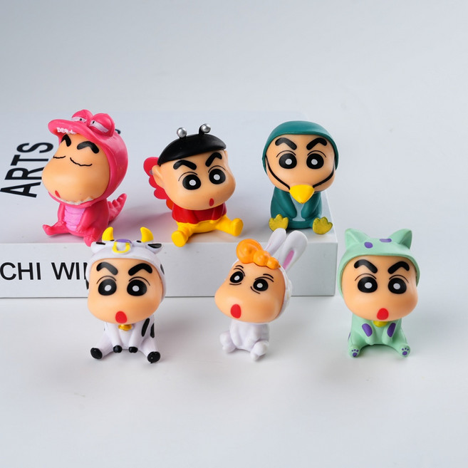 OFFCURVE 짱구 피규어 차량용 대시보드 인형 자동차 장식품, 6개, 혼합 색상