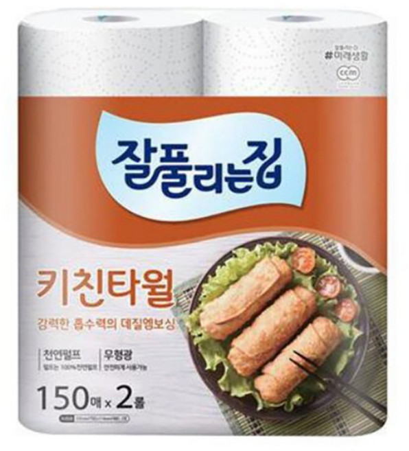 [파이브온] 잘풀리는집 천연펄프 키친타올 150매 2롤 3팩, 6개