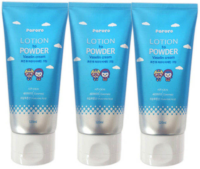 가루 날림이 없는 기저귀 파우더 뽀로로 베이비 파우더 로션, 3개, 120ml